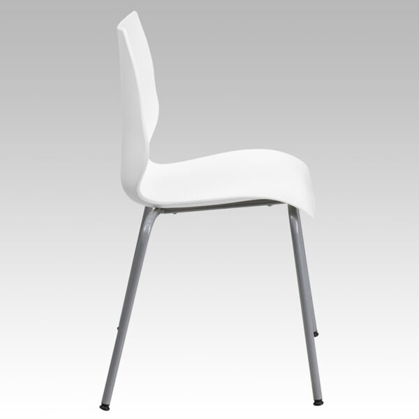Lowest Price HERCULES Series 770 lb. Capacity White Stack Chair with Lumbar Support and Silver Frame