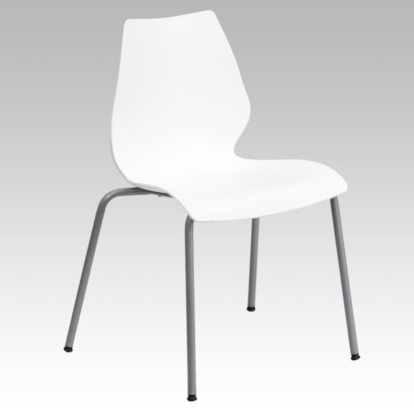 Wholesale HERCULES Series 770 lb. Capacity White Stack Chair with Lumbar Support and Silver Frame