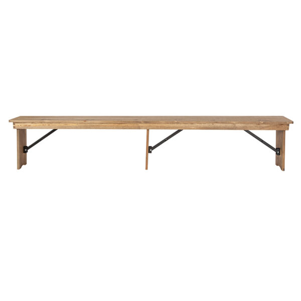 Lowest Price HERCULES Series 8' x 12'' Antique Rustic Solid Pine Folding Farm Bench with 3 Legs