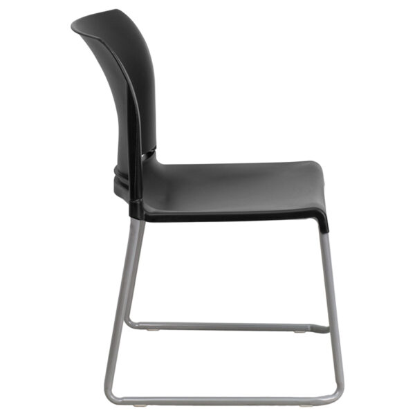 Lowest Price HERCULES Series 880 lb. Capacity Black Full Back Contoured Stack Chair with Sled Base