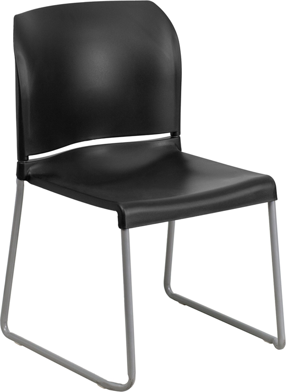 Wholesale HERCULES Series 880 lb. Capacity Black Full Back Contoured Stack Chair with Sled Base