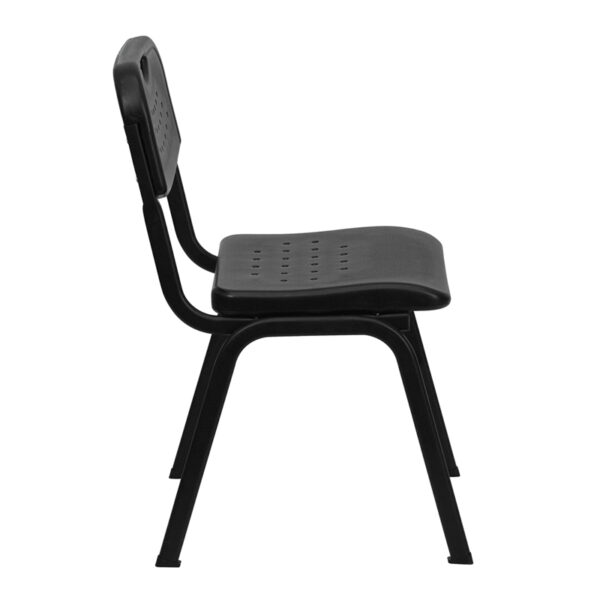 Lowest Price HERCULES Series 880 lb. Capacity Black Plastic Stack Chair with Open Back and Black Frame