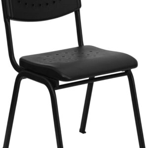 Wholesale HERCULES Series 880 lb. Capacity Black Plastic Stack Chair with Open Back and Black Frame