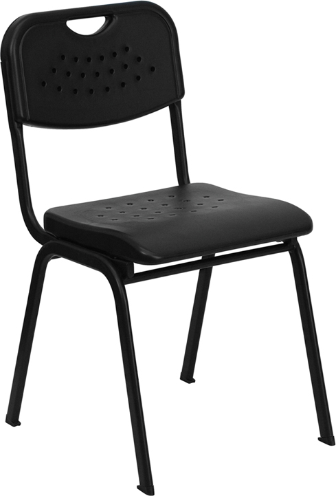 Wholesale HERCULES Series 880 lb. Capacity Black Plastic Stack Chair with Open Back and Black Frame