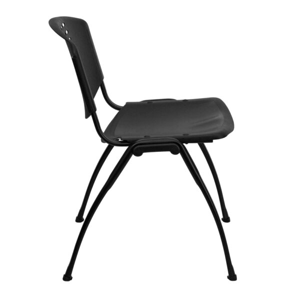 Lowest Price HERCULES Series 880 lb. Capacity Black Plastic Stack Chair with Oval Cutout Back and Black Frame