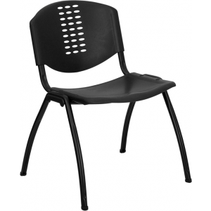Wholesale HERCULES Series 880 lb. Capacity Black Plastic Stack Chair with Oval Cutout Back and Black Frame