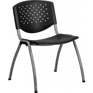 Wholesale HERCULES Series 880 lb. Capacity Black Plastic Stack Chair with Titanium Frame