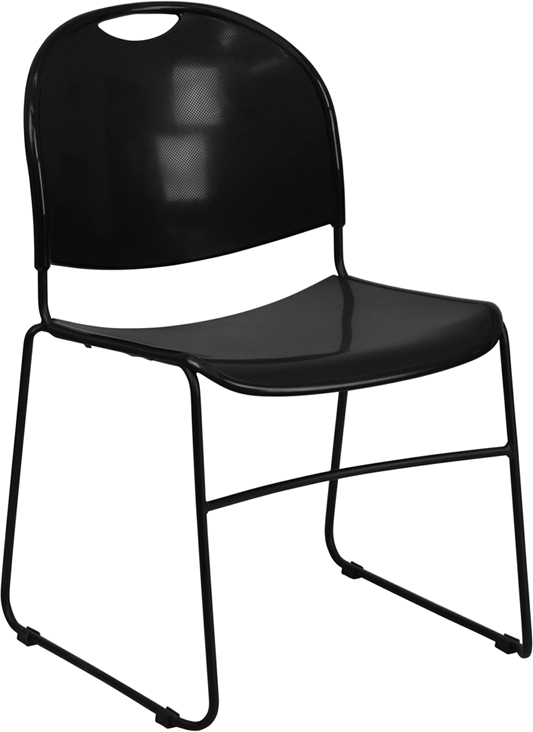 Wholesale HERCULES Series 880 lb. Capacity Black Ultra-Compact Stack Chair with Black Frame