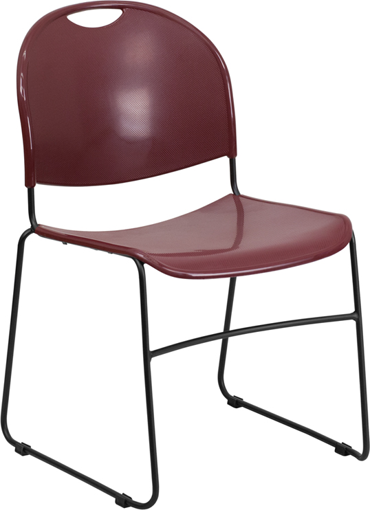 Wholesale HERCULES Series 880 lb. Capacity Burgundy Ultra-Compact Stack Chair with Black Frame