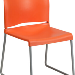 Wholesale HERCULES Series 880 lb. Capacity Orange Full Back Contoured Stack Chair with Sled Base