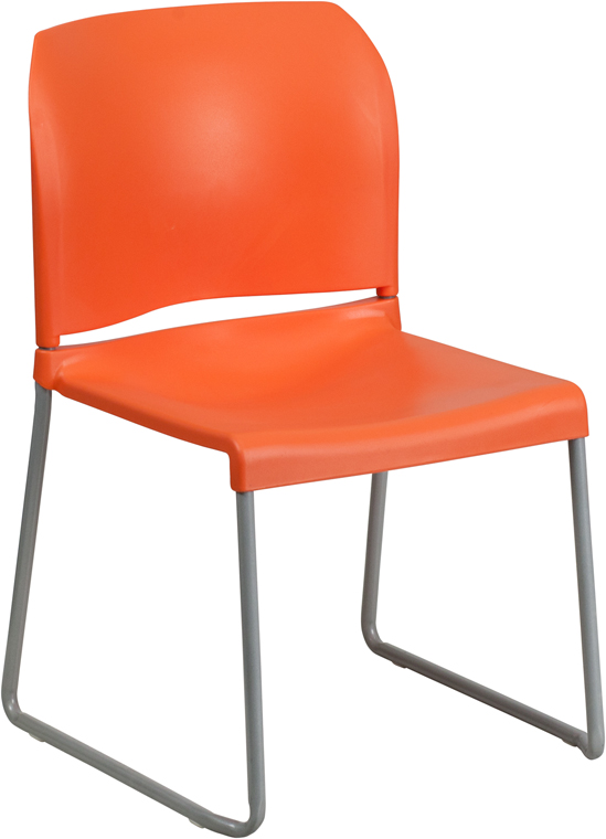 Wholesale HERCULES Series 880 lb. Capacity Orange Full Back Contoured Stack Chair with Sled Base