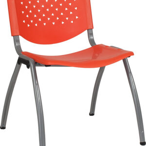 Wholesale HERCULES Series 880 lb. Capacity Orange Plastic Stack Chair with Titanium Frame