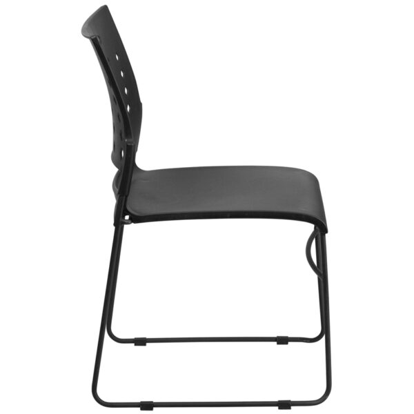 Lowest Price HERCULES Series 881 lb. Capacity Black Sled Base Stack Chair with Air-Vent Back