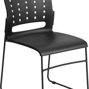 Wholesale HERCULES Series 881 lb. Capacity Black Sled Base Stack Chair with Air-Vent Back