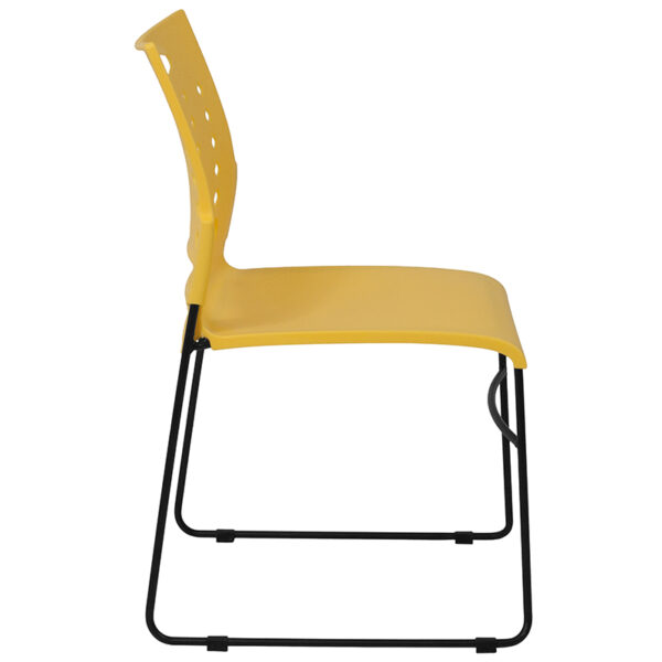 Lowest Price HERCULES Series 881 lb. Capacity Yellow Sled Base Stack Chair with Air-Vent Back