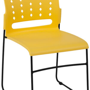 Wholesale HERCULES Series 881 lb. Capacity Yellow Sled Base Stack Chair with Air-Vent Back