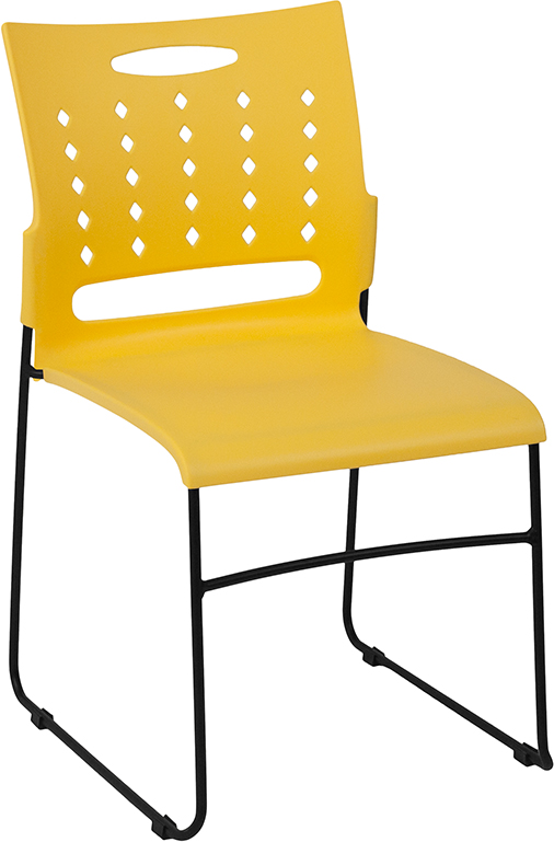 Wholesale HERCULES Series 881 lb. Capacity Yellow Sled Base Stack Chair with Air-Vent Back