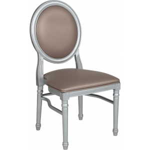 Wholesale HERCULES Series 900 lb. Capacity King Louis Chair with Taupe Vinyl Back and Seat and Silver Frame