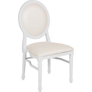 Wholesale HERCULES Series 900 lb. Capacity King Louis Chair with White Vinyl Back and Seat and White Frame