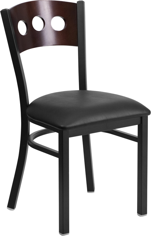 Wholesale HERCULES Series Black 3 Circle Back Metal Restaurant Chair - Walnut Wood Back