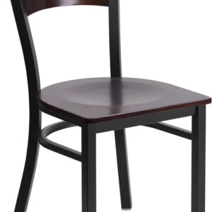 Wholesale HERCULES Series Black 3 Circle Back Metal Restaurant Chair - Walnut Wood Back & Seat