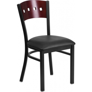 Wholesale HERCULES Series Black 4 Square Back Metal Restaurant Chair - Mahogany Wood Back