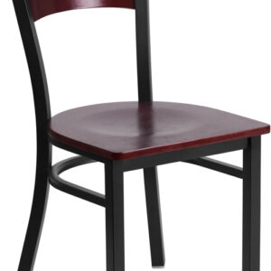 Wholesale HERCULES Series Black 4 Square Back Metal Restaurant Chair - Mahogany Wood Back & Seat