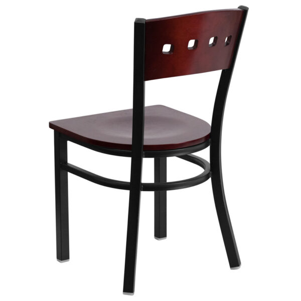 Metal Dining Chair Bk/Mah 4 Sqr Chair-Wood Seat