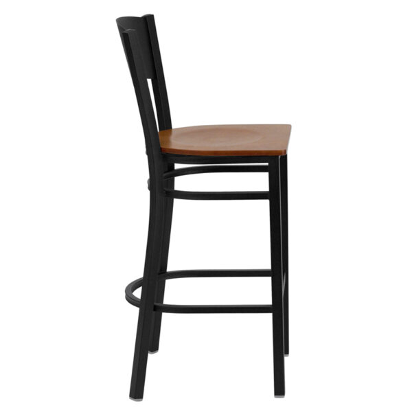 Lowest Price HERCULES Series Black Circle Back Metal Restaurant Barstool - Cherry Wood Seat