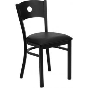 Wholesale HERCULES Series Black Circle Back Metal Restaurant Chair - Black Vinyl Seat
