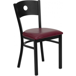 Wholesale HERCULES Series Black Circle Back Metal Restaurant Chair - Burgundy Vinyl Seat