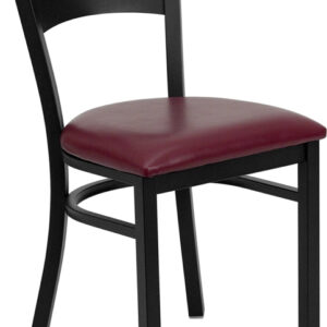 Wholesale HERCULES Series Black Circle Back Metal Restaurant Chair - Burgundy Vinyl Seat