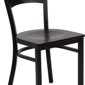 Wholesale HERCULES Series Black Circle Back Metal Restaurant Chair - Mahogany Wood Seat