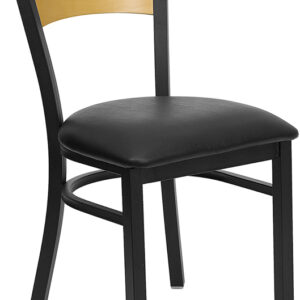 Wholesale HERCULES Series Black Circle Back Metal Restaurant Chair - Natural Wood Back