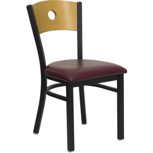 Wholesale HERCULES Series Black Circle Back Metal Restaurant Chair - Natural Wood Back