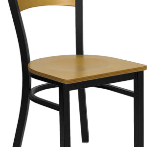 Wholesale HERCULES Series Black Circle Back Metal Restaurant Chair - Natural Wood Back & Seat