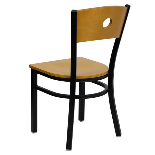 Metal Dining Chair Bk/Nat Circle Chair-Wood Seat