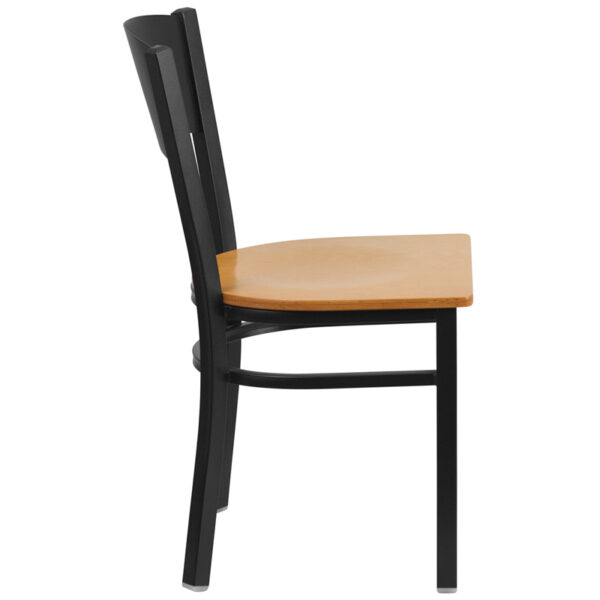 Lowest Price HERCULES Series Black Circle Back Metal Restaurant Chair - Natural Wood Seat