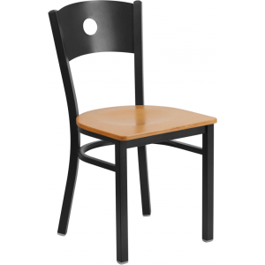 Wholesale HERCULES Series Black Circle Back Metal Restaurant Chair - Natural Wood Seat