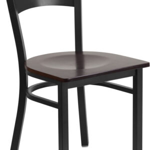 Wholesale HERCULES Series Black Circle Back Metal Restaurant Chair - Walnut Wood Seat