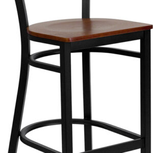 Wholesale HERCULES Series Black Coffee Back Metal Restaurant Barstool - Cherry Wood Seat