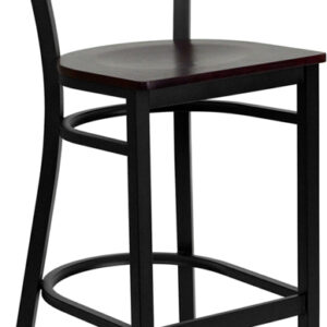 Wholesale HERCULES Series Black Coffee Back Metal Restaurant Barstool - Mahogany Wood Seat