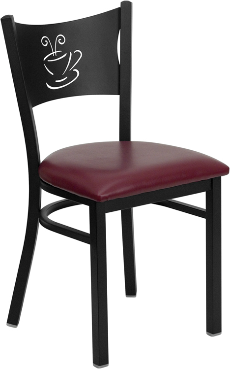 Wholesale HERCULES Series Black Coffee Back Metal Restaurant Chair - Burgundy Vinyl Seat