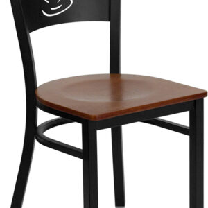 Wholesale HERCULES Series Black Coffee Back Metal Restaurant Chair - Cherry Wood Seat