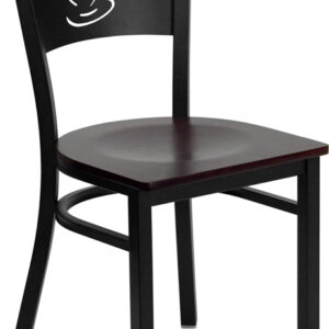Wholesale HERCULES Series Black Coffee Back Metal Restaurant Chair - Mahogany Wood Seat