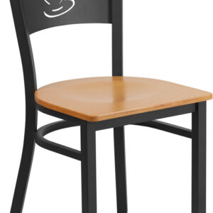 Wholesale HERCULES Series Black Coffee Back Metal Restaurant Chair - Natural Wood Seat
