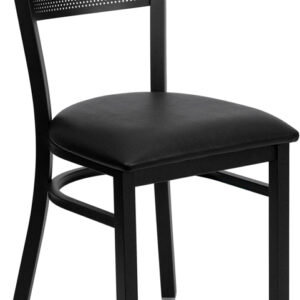 Wholesale HERCULES Series Black Grid Back Metal Restaurant Chair - Black Vinyl Seat