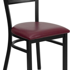 Wholesale HERCULES Series Black Grid Back Metal Restaurant Chair - Burgundy Vinyl Seat