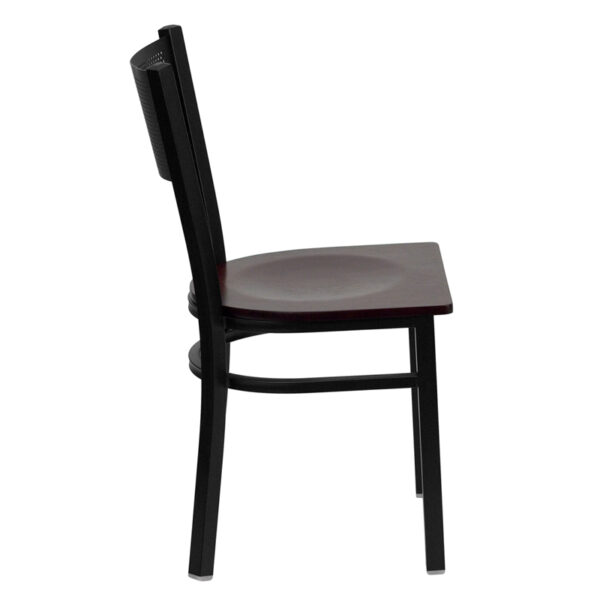 Lowest Price HERCULES Series Black Grid Back Metal Restaurant Chair - Mahogany Wood Seat