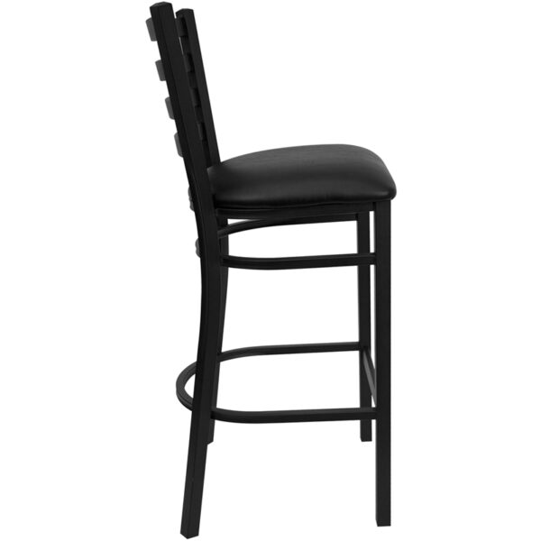 Lowest Price HERCULES Series Black Ladder Back Metal Restaurant Barstool - Black Vinyl Seat